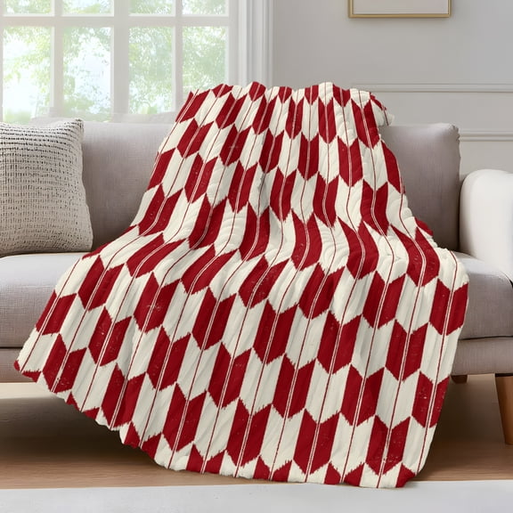Red Beige Arrow Throw Blanket for Couch Abstract Japanese Red Beige Arrow Soft and Warm Flannel 3D Striped Fluffy Fuzzy Fleece Blanket Lightweight Throw for Bed, Sofa 30 x 40 Inches