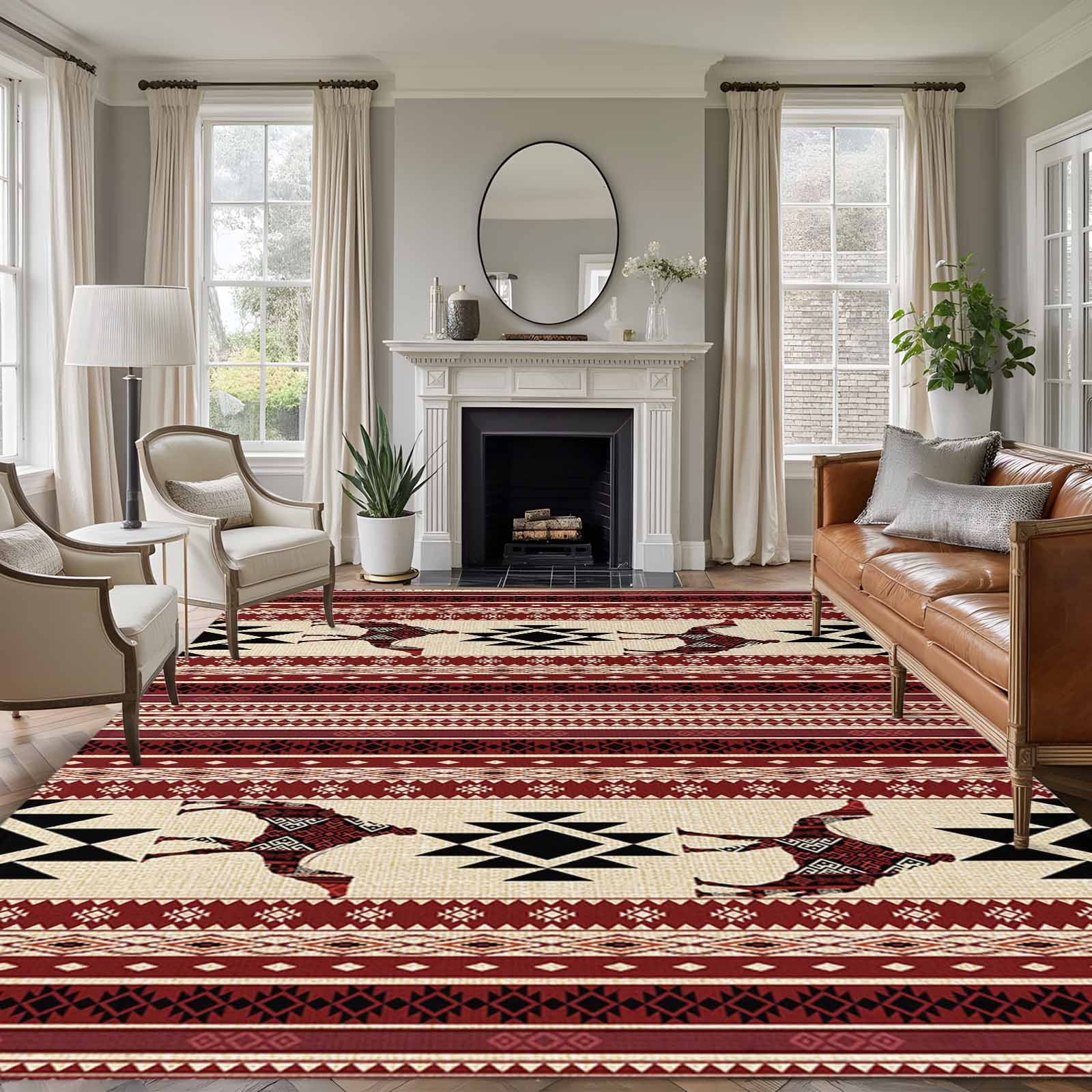 Boho Rug Simple Red Red Beige Boho Area Rugs 6'x9', Washable Small Throw Rugs for Kitchen ...