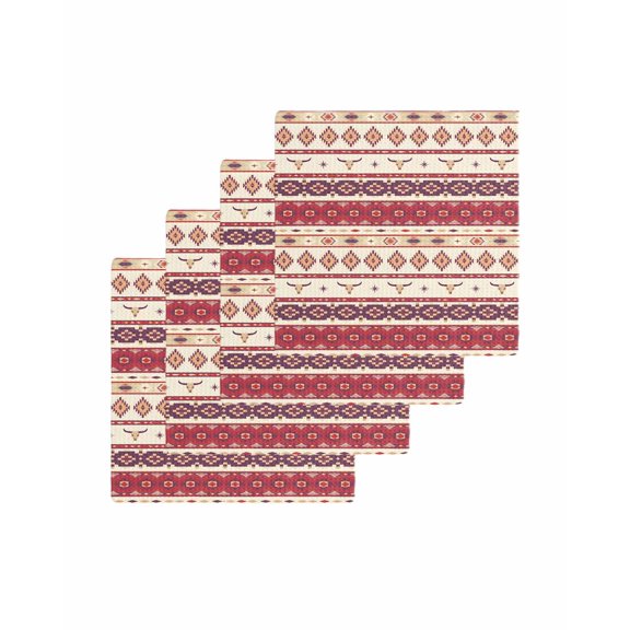 Red Beige Boho Kitchen Dish Towels for Drying Dishes Set of 4, Farmhouse Ethnic Tribe Geometric Striped Waffle Weave Microfiber Terry Hand Tea Bathroom Towels Quick Dry & Absorbent Towel 12x12