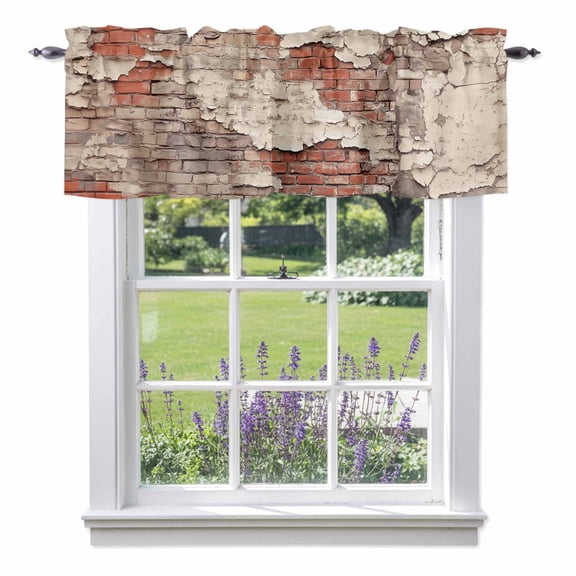 Red Beige Brick Backdrop Old Cement Valances for Windows,Kitchen Valance Rod Pocket Short Curtain, Vintage Art Valance Curtain Window Valances for Bedroom Bathroom Living Room 42x12in