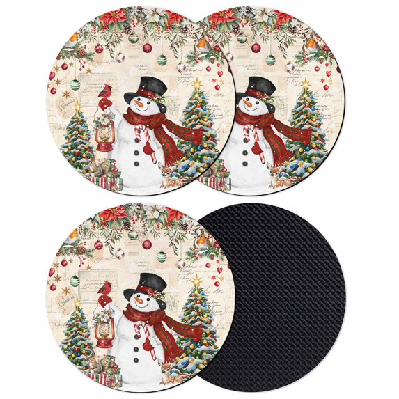 Red Beige Christmas Coasters Set of 4, Absorbent Coasters for Drinks, Snowman Xmas Tree Ball Snowflake Winter Coaster for Desk Coffee Table Protection, Home Decor House Warming Gifts 4"
