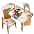 thumbnail image 1 of Red Beige Christmas Table Cloths for 5 Foot Rectangle Tables, Snowman Xmas Tree Ball Snowflake Winter Patio Waterproof Elastic Fitted Tablecloths, Washable Rectangular Table Cover for Camping, 1 of 8
