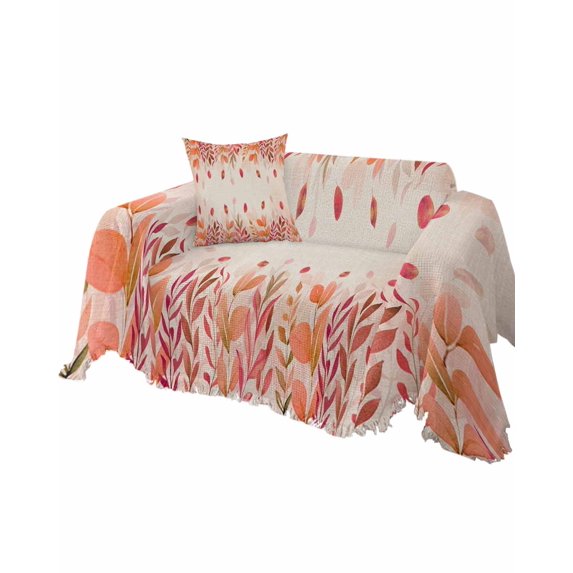 Red Beige Fall Leaves Sofa Couch Covers for Dog,Washable Sectional Couch Slipcovers for Loveseat with Tassels,Vintage Country Plant Botanical Non Slip Sofa Throw Cover Blanket Large 71''x102''