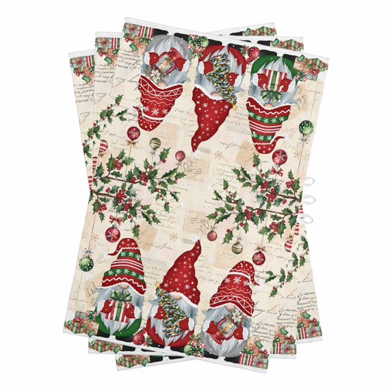 Red Beige Gnomes Christmas Kitchen Towels Set of 3, Water Absorbent Dish Towel, Xmas Ball Gifts Snowflake Decorative Hand Towels - Quick Drying Cloth for Cooking Baking, 18x28 Inch