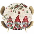 thumbnail image 1 of Red Beige Gnomes Christmas Round Tablecloth, Fitted Table Cover with Elastic for 45"-54" Round Tables, Xmas Ball Gifts Snowflake Table Cloth Outdoor Indoor Dinning Party Waterproof Tablecloths, 1 of 7