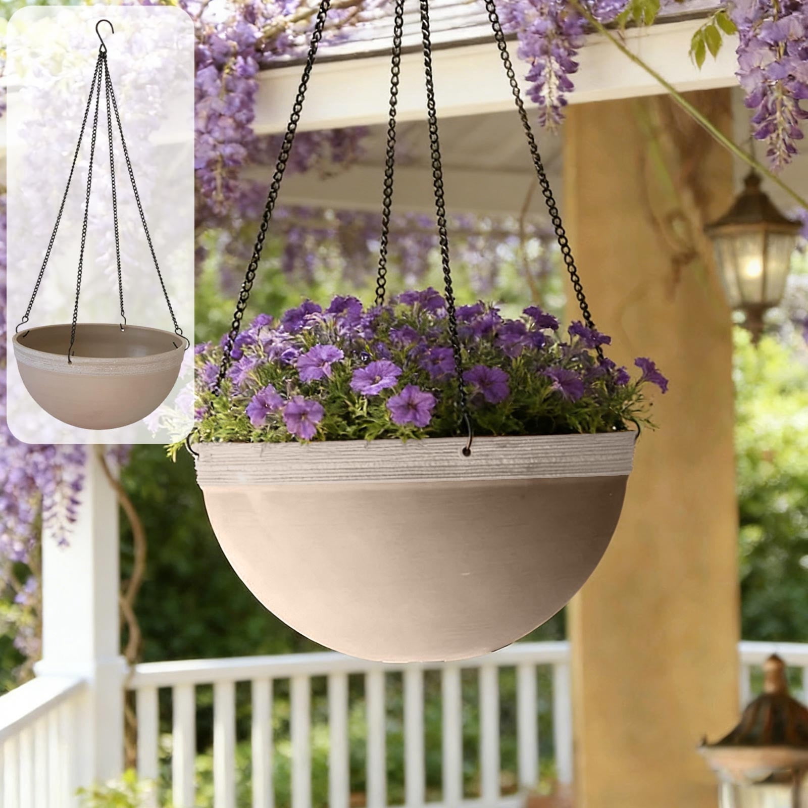 Red Beige Hanging Flower Pot for Ivy Succulents Plants, Large Plastic Garden Planter Basket with Chain, Outdoor Indoor Lazy Person Gardening Decor for Patio Balcony Porch Wall