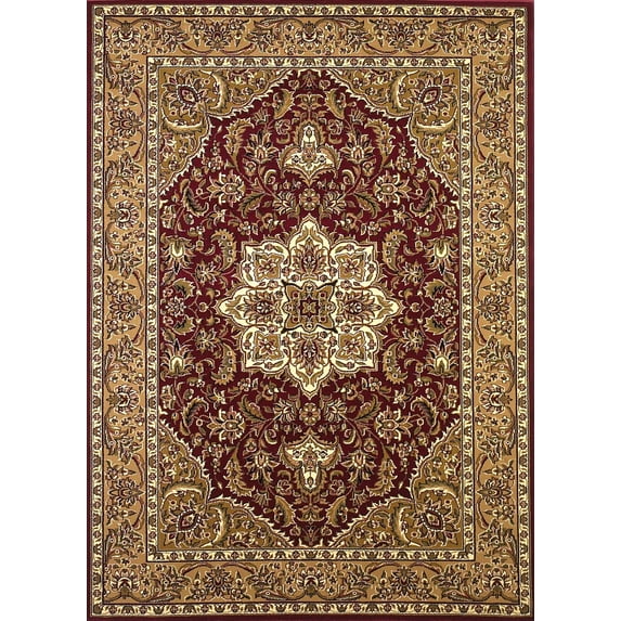 Red Beige Machine Woven Traditional Medallion Octagon Indoor Area Rug