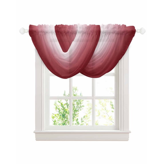 Red Beige Ombre Sheer Waterfall Valance Curtains for Window, Abstract Modern Art Gradient Rod Pocket Sheer Topper Swag Curtains for Living Room, Kitchen 38.5"W x 47.2"L, 2 Panels