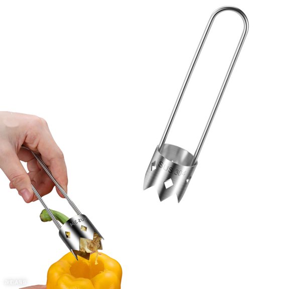 Red Bell Pepper Corer Seed Remover Tool,stainless steel digging tool,ergonomic handle,multifunctional kitchen tool for removing fruit and vegetable pits.