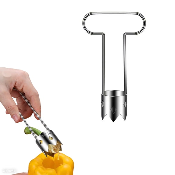Red Bell Pepper Corer Seed Remover Tool,stainless steel digging tool,ergonomic handle,multifunctional kitchen tool for removing fruit and vegetable pits.