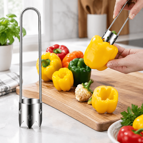 Red Bell Pepper Corer Tool, 304 Stainless Steel Pepper Seed Remover and Apple Corer, Fruit and Vegetable Corer for Peppers, Apples, Pears and Tomatoes