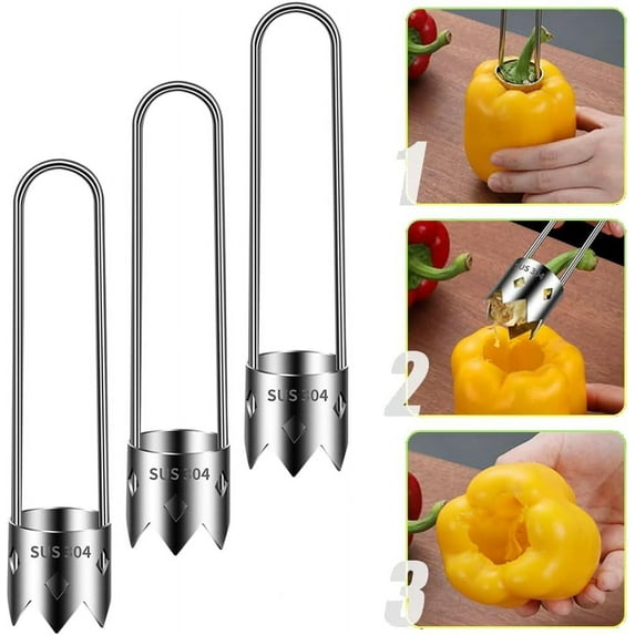 Red Bell Pepper Seed Corer,2025 New Stainless Steel Fruite Corer,Red Bell Peppers Cutter Pepper Seed Remover Tool,For Vegetables Fruit Corer Kitchen Gadget (3 PCS)
