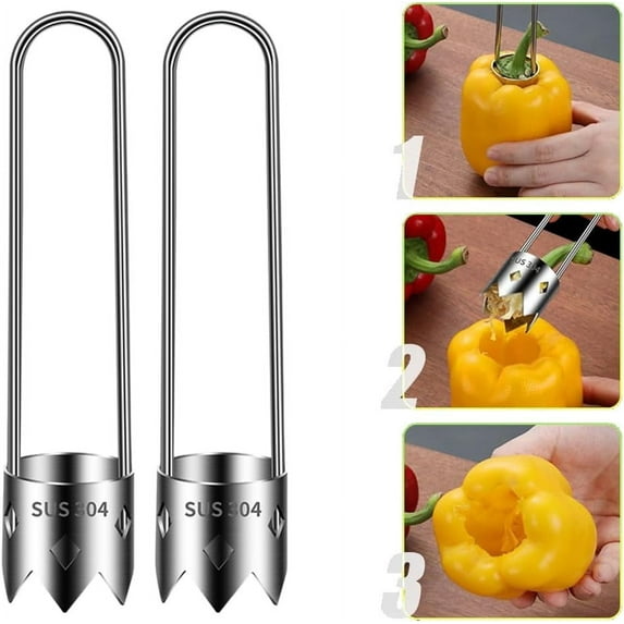 Red Bell Pepper Seed Corer,2025 New Stainless Steel Fruite Corer,Red Bell Peppers Cutter Pepper Seed Remover Tool,For Vegetables Fruit Corer Kitchen Gadget (2 PCS)