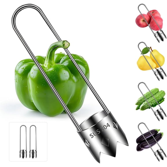 Red Bell Pepper Seed Corer, Stainless Steel Corer Multifunction Fruit & Vegetable Corer Remover Tool for Apple Pear Tomato, Serrated Blade, Easy Clean Kitchen Gadget