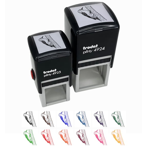 Red-Bellied Woodpecker Bird on Tree Self-Inking Rubber Stamp Ink Stamper - Blue Ink - Large 1-1/2 Inch