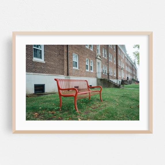Red Bench, Governors Island - Manhattan New York Photography Oak Framed Wall Art Print 24 x 36 inches