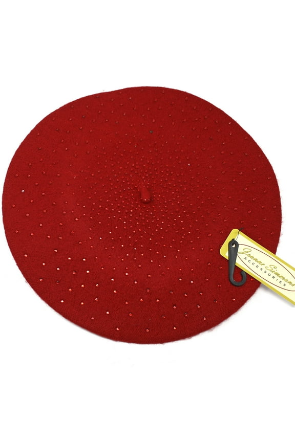 Red Beret w Beading - Vintage Inspired Classic Style - Wool Blend
