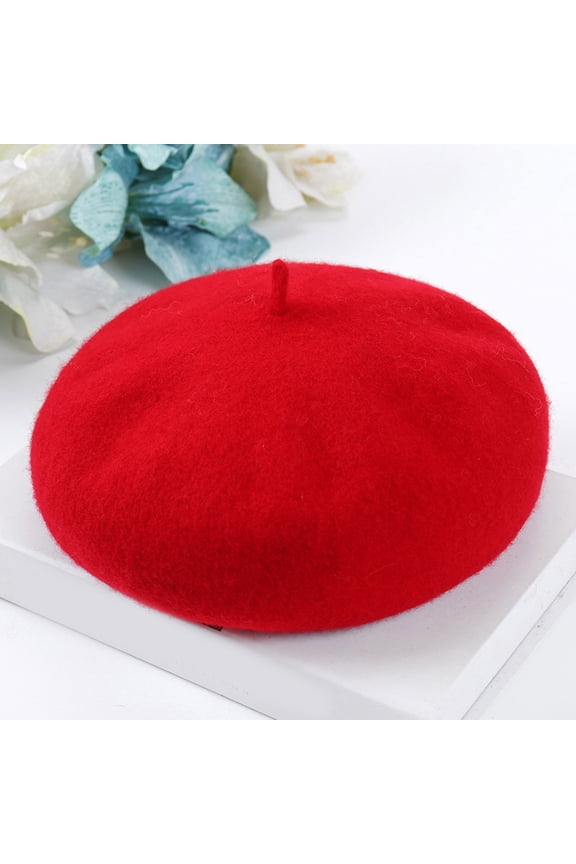 Red Berets for Women Men New Solid Color Adjustable Wool Beret Wool Warm Hat In Autumn and Winter