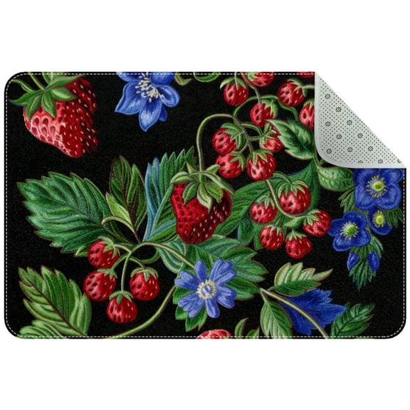 Red Berries and Blue Meadow Flower Entryway Rug, 2x3 Area Rug Indoor Door Mat Non-slip Washable Floor Carpet Rug for Bedroom Office Dining Room Bathroom