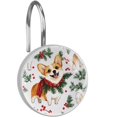 thumbnail image 1 of Red Berries Pine Corgi Dog Shower Curtain Hooks Round Crystal Glass, Set of 12 Shower Curtain Rings - Shower Hooks for Curtain Shower Rings, 1 of 4