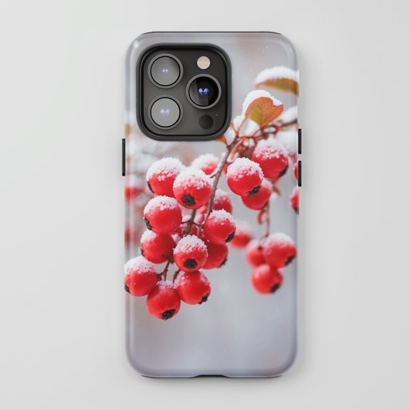 Red Berries Snow Winter Nature Photography Tough Phone Case for All iPhone Series