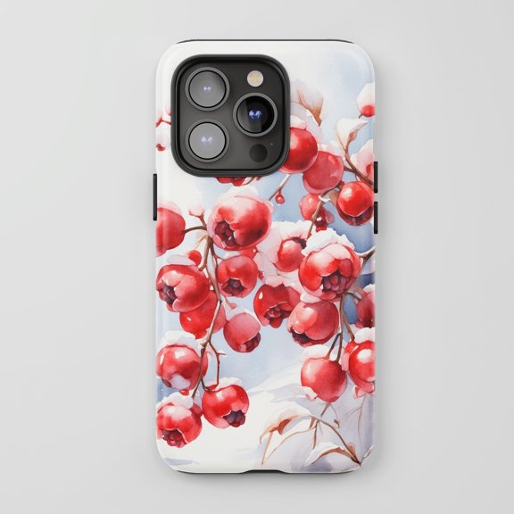 Red Berries Snow Winter Watercolor Design for All iPhone Series Protective Phone Case