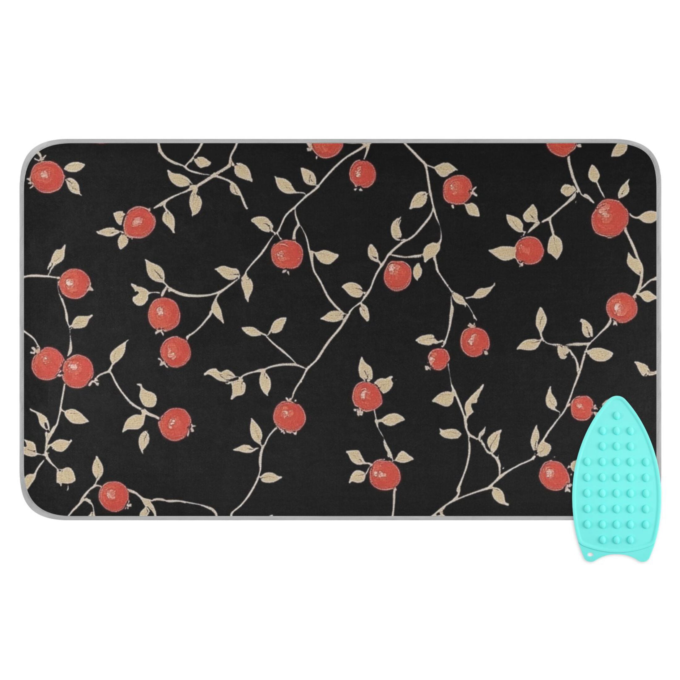 Red Berries on Black Ironing Mat Blanket for Table Top Travel Portable Ironing Board Pad 47.2x27.6 Inch