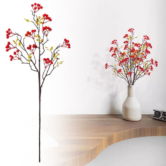 Red Berry Artificial Branches 27.5 Inch, Bendable Red Berry Spray for Home Decor, Weddings, Parties