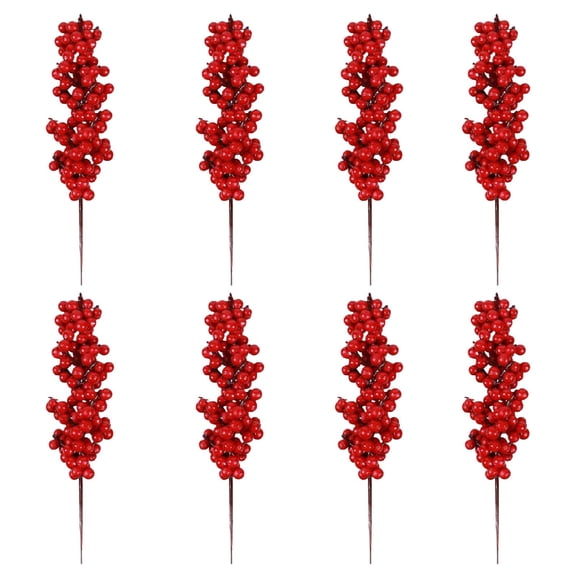 Red Berry Branches Decor, Plastic Festive Home Decoration, 8Pcs Artificial Red Berry Branches with Pe Plastic Stems for Home Table Vase Decoration Festive Arrangements
