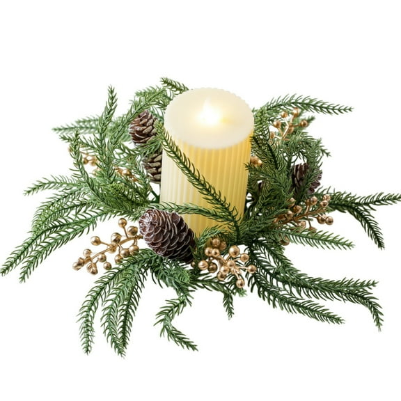 Red Berry Christmas Candle Rings Table Centerpieces, Artificial Christmas Wreath Garland for Holiday Dining Table Living Room Home Office Decor