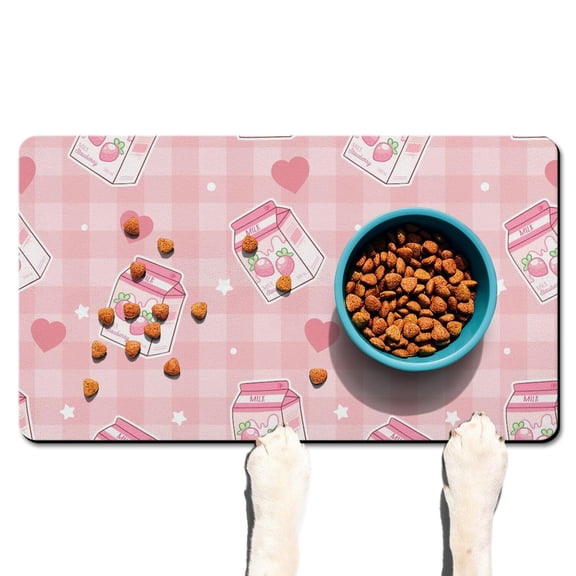 Red Berry Dog Mat - Non-Slip Pet Food Spill Mat with Fresh Strawberry and Floral Print