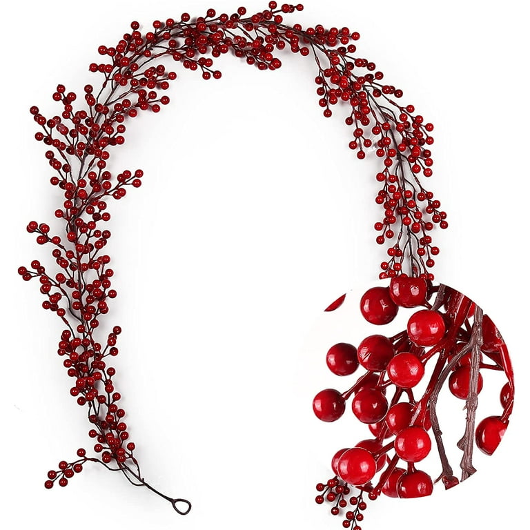 Red Berry Garland Christmas Decoration 6.23Ft Holiday Garland Artificial Red  Berry Garland with Bendable Stems Christmas Fireplace Decoration  Banister(Red Berry) 