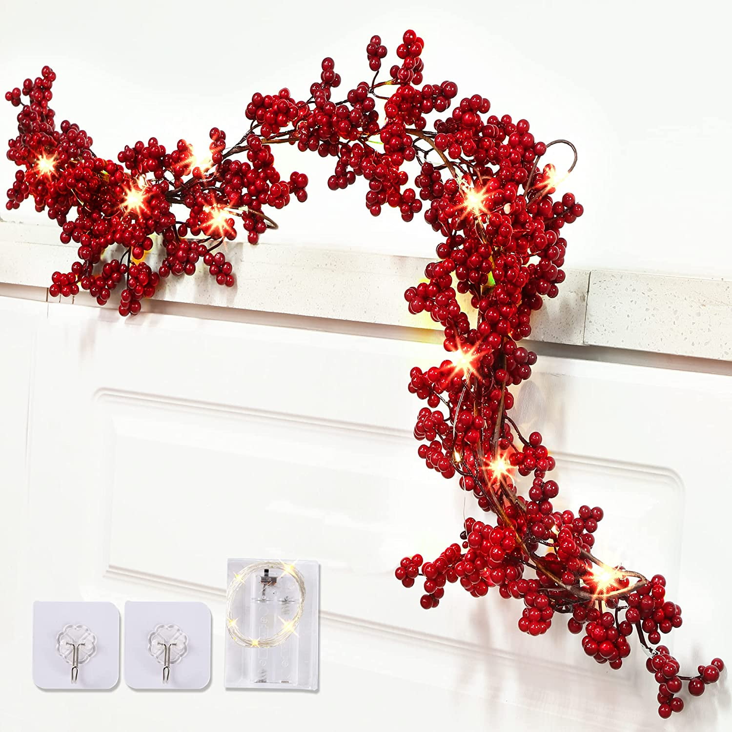 Red Berry Garland Lighted Burgundy Berry Christmas Garland Artificial