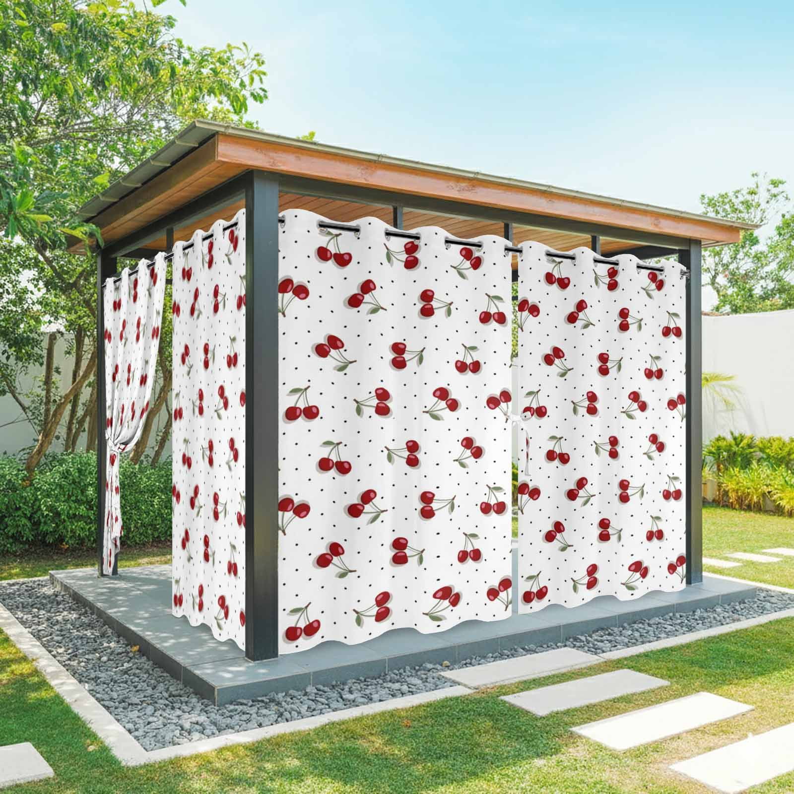 Red Berry Outdoor Curtains for Patio, Cherry Polka Dot Dotted Background Rustic Country Sunshade Privacy Drapes Grommet Waterproof Outside Curtains for Porch/Cabana/Balcony 54"x 108", 1 Panel