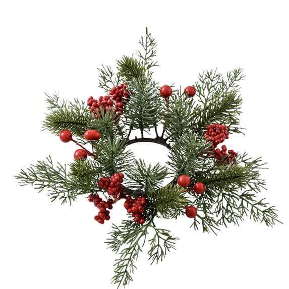 Red Berry Pine Wreath Large Christmas Candle Rings Wreath Artificial Pinecones Berries Snowy Pine Needles Candle Wreaths Ring Garland for Christmas Ornaments Decor