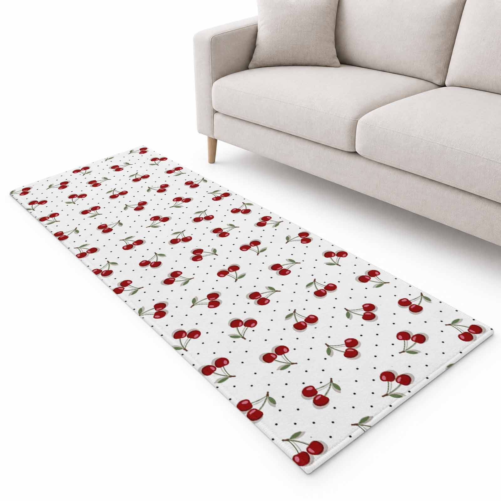 Long Red Rugs Red Berry Runner Rug 2.6'x12', Cherry Polka Dot Dotted Background ...