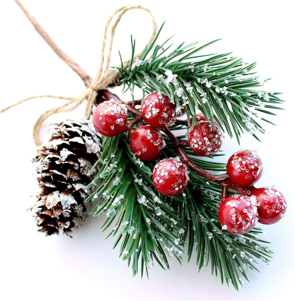 10 Pack Artificial Christmas Picks Assorted Red Berry Picks Stems Faux Pine Branches Spray with Pinecones Apples Holly Leaves for Christmas Floral