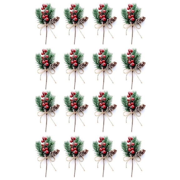 Red Berry Stems Pine Branches Evergreen Christmas Berries Decor 16 PCS Artificial Pine Cones Branch Craft Wreath Pick