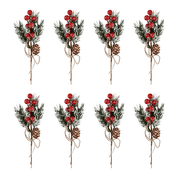 Red Berry Stems Pine Branches Evergreen Christmas Berries Decor 8 PCS Artificial Cones Branch Craft Wreath Pick