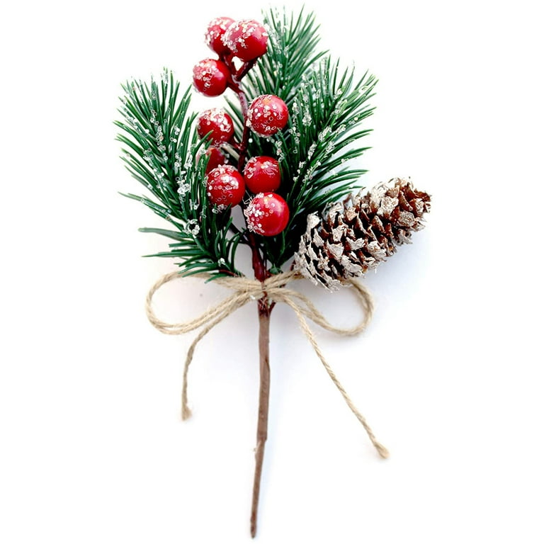 Christmas Berries Pine Cones for DIY Crafts-Christmas Tree Picks Spray  Evergreen Artificial Pine Branches Holly Stem,Xmas Garland Dcor,Gift Wrap  Embellishment 
