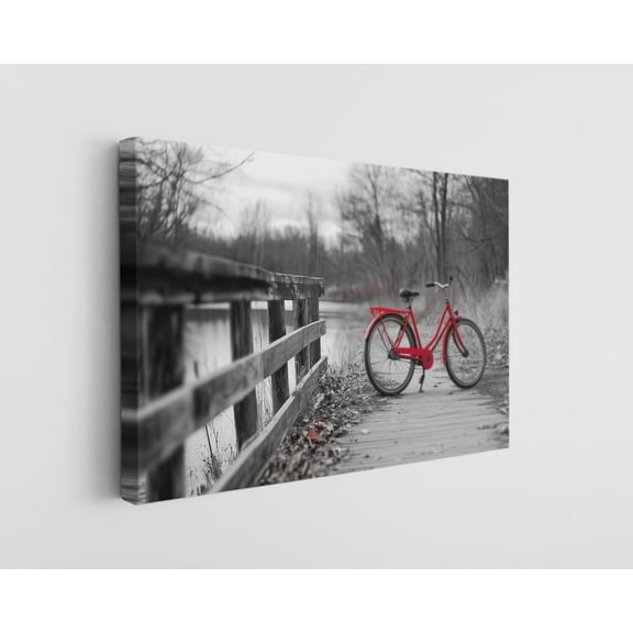 Red Bicycle on Black and White Background Canvas Wall Art - High-Quality Vintage Print - Handcrafted Modern Decor - Stylish Wall Art - Gift for Home or Office