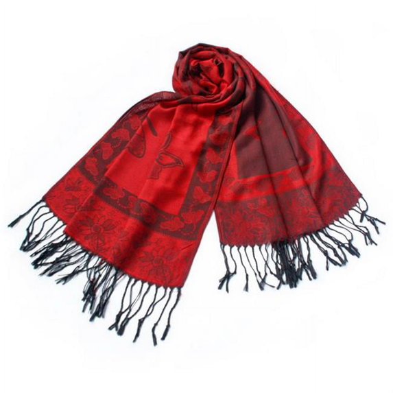 Red Big Butterfly & Flower Elegant Exquisitely Soft Tassel Ends Pashmina/Shawl/Scarf
