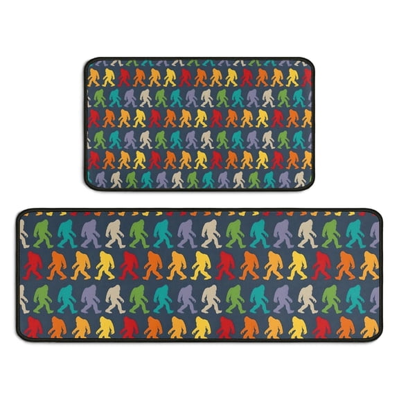 Red Bigfoot Pattern Kitchen Rugs Sets Of 2,Anti Fatigue Kitchen Mat Rugs Non Slip Washable,Decorative Kitchen Floor Mats for Kitchen,Sink,Laundry,17"X30"+17"X47"