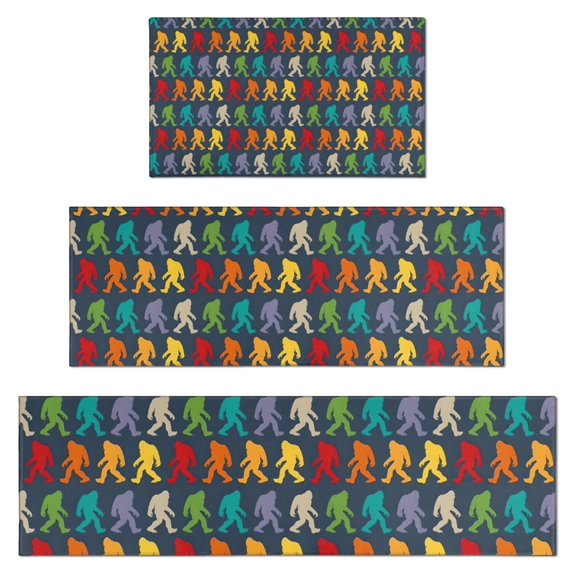 Red Bigfoot Pattern Kitchen Rugs Sets Of 3,Kitchen Runner Rugs Non Skid Washable,Decorative Kitchen Floor Mats for Kitchen,Sink,Laundry,17"x30"+ 17"x47" + 17"x59"