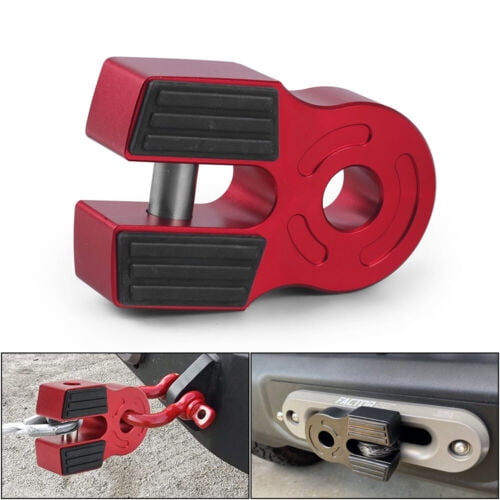 Red Billet Flat Winch Shackle Mount Assembly w/ Rubber Guard Towing Hook ATV UTV