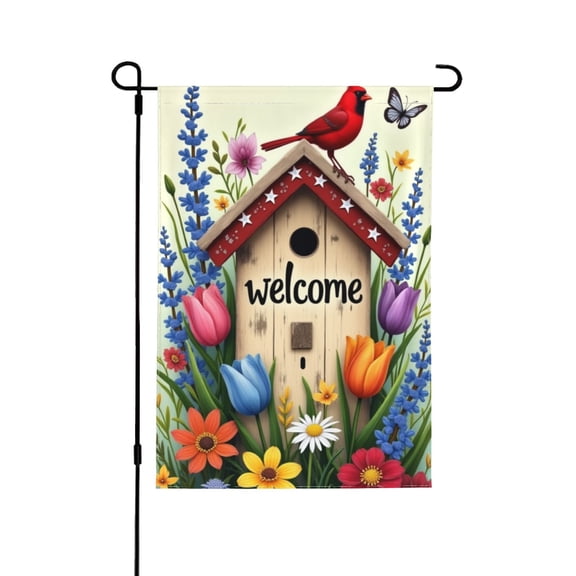 Red Bird Butterfly Flowers Garden Flag 12X18 Inchdouble Birdhouse Red Cardinal Blue Bird In Garden Flowers Double Sided Spring Summer Cardinal Colorful Floral Hearts Yard Flag House Holiday Outside