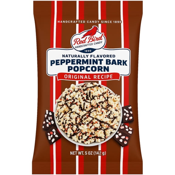 Red Bird Christmas Naturally Flavored Peppermint Bark Popcorn, 5 oz Bag