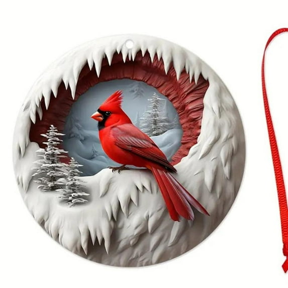 Red Bird Christmas Tree Ornament - Festive Holiday Decoration, Perfect for 9x9cm Tree