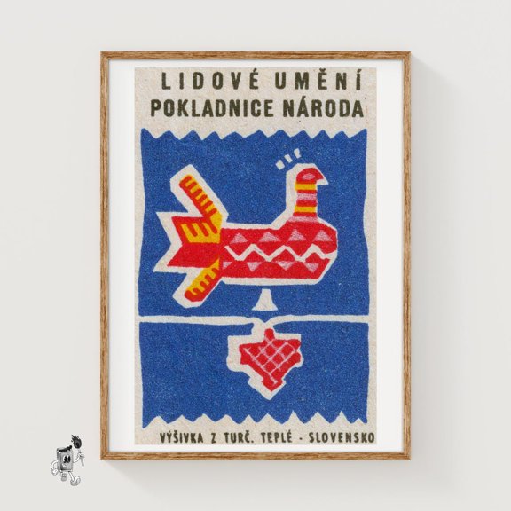Red Bird Czech Folk Matchbox Wall Art Decor Unframed Paper Print