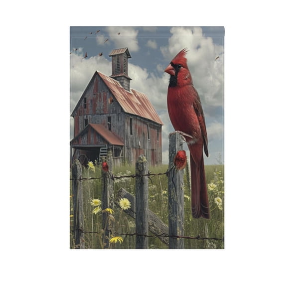 Red Bird Farm House Garden Flag House Banner 28" x 40" Double Sided Outdoor Yard Decoration